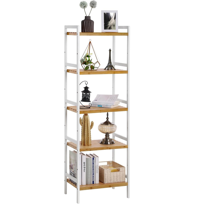 SONGMICS Etajera bambus 5 rafturi, pentru baie, bucatarie sau living, 45x32x142 cm, alb natur [7]