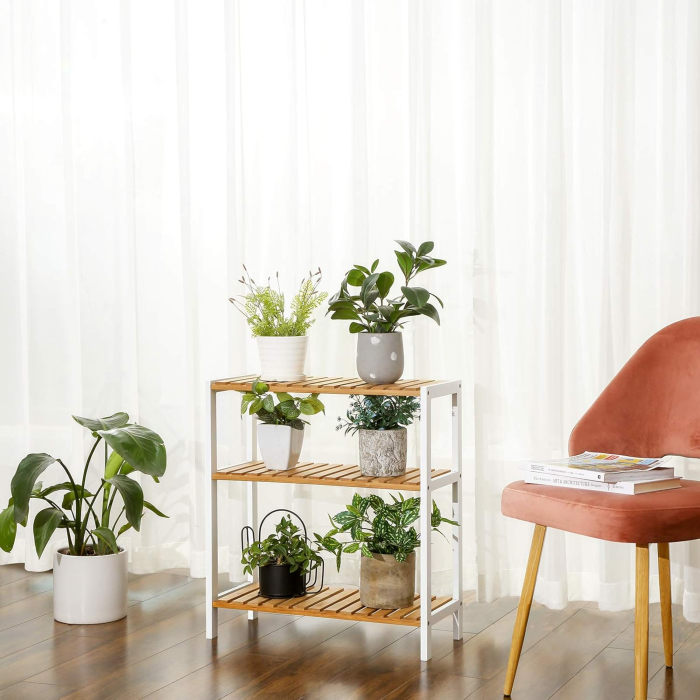 SONGMICS Etajera bambus 60x26x66 cm, cu 3 rafturi, kit anti-rasturnare, alb si natur [6]