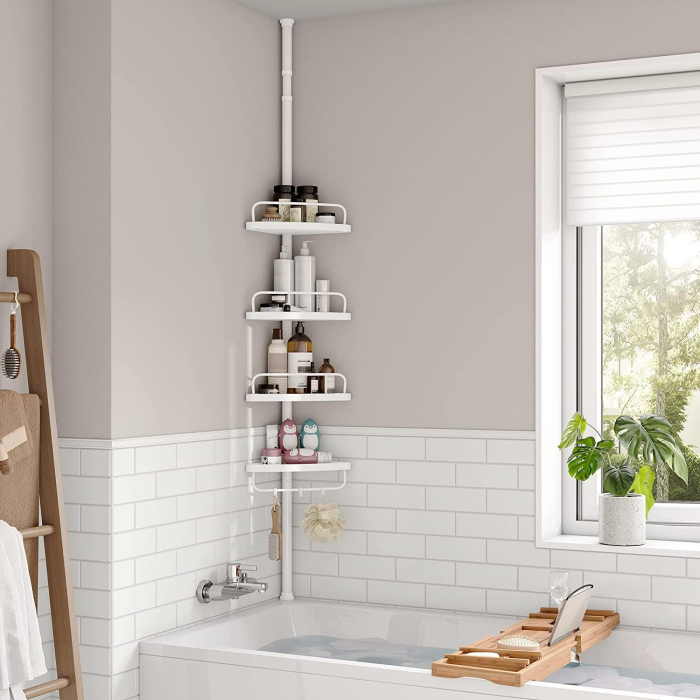 Etajera colt dus, 4 rafturi, inaltime reglabila 85-305 cm, otel si plastic PP, alb [2]