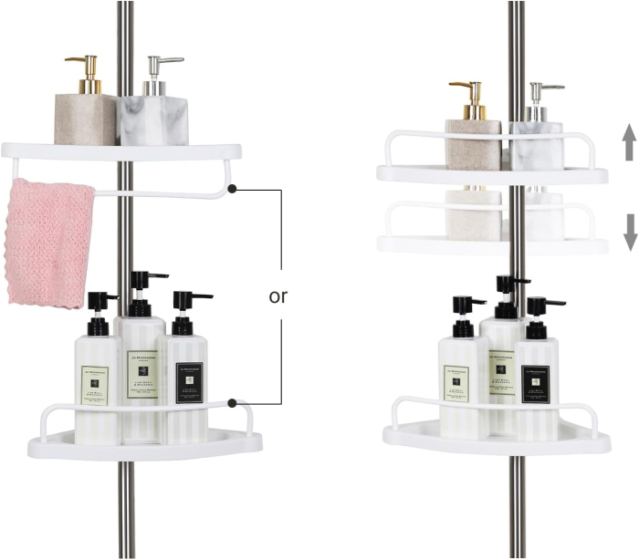 Etajera colt dus 4 rafturi inaltime reglabila otel, 25x34x300 cm, montaj telescopic, alb [6]