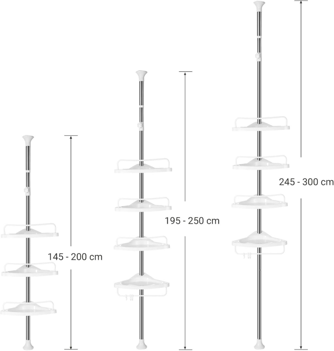Etajera colt dus 4 rafturi inaltime reglabila otel, 25x34x300 cm, montaj telescopic, alb [3]