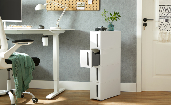 SONGMICS Etajera ingusta cu roti, pentru baie sau bucatarie, cu 4 sertare, 45x17x84 cm, alb [10]