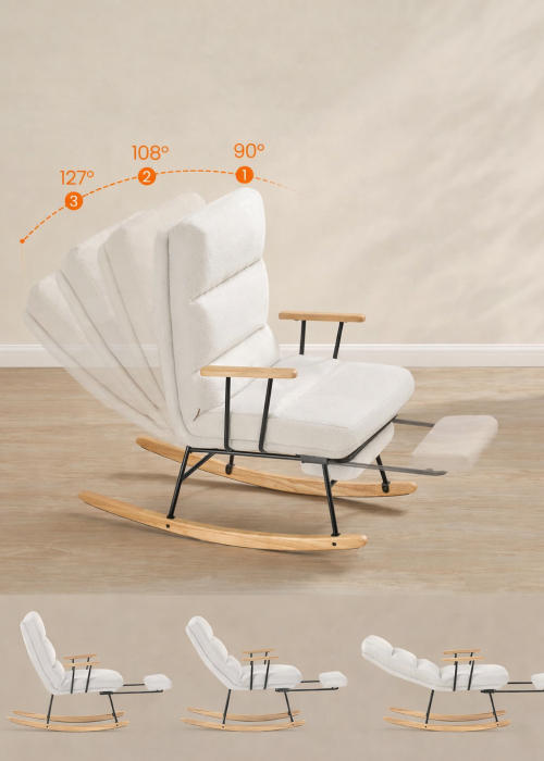 Fotoliu balansoar reglabil cu suport picioare reglabil, textil plusat, 85x75x105 cm, crem [6]