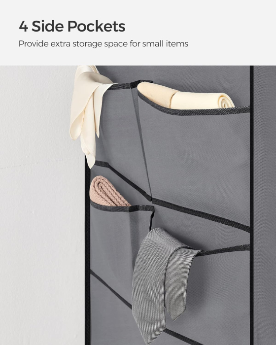 Garderoba din material textil, dulap portabil, cu rafturi si sina de agatat, 170x45x167cm, gri [5]