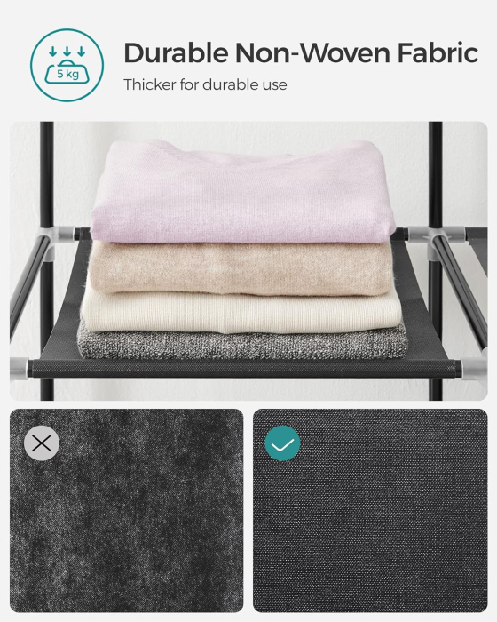 Garderoba din material textil, dulap portabil, cu rafturi si sina de agatat, 170x45x167cm, negru [7]