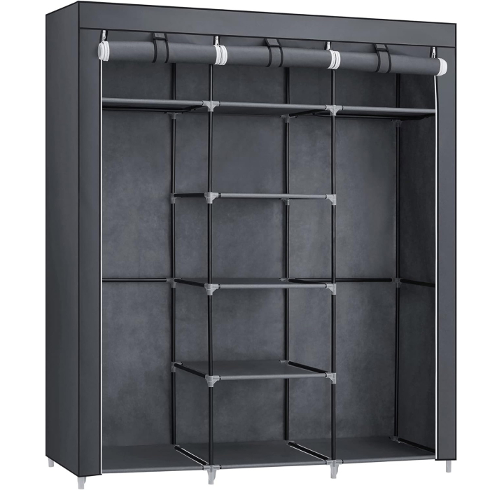 SONGMICS Garderoba pentru depozitarea hainelor, din material textil, cu 3 compartimente, 45x150x175cm, gri [1]