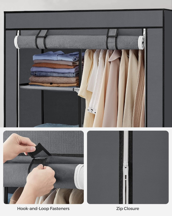 Garderoba pentru depozitarea hainelor, din material textil, design personalizabil, 45x88x168 cm, gri [7]