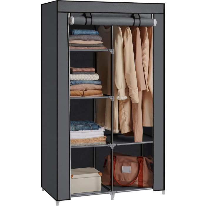 Garderoba pentru depozitarea hainelor, din material textil, design personalizabil, 45x88x168 cm, gri [9]