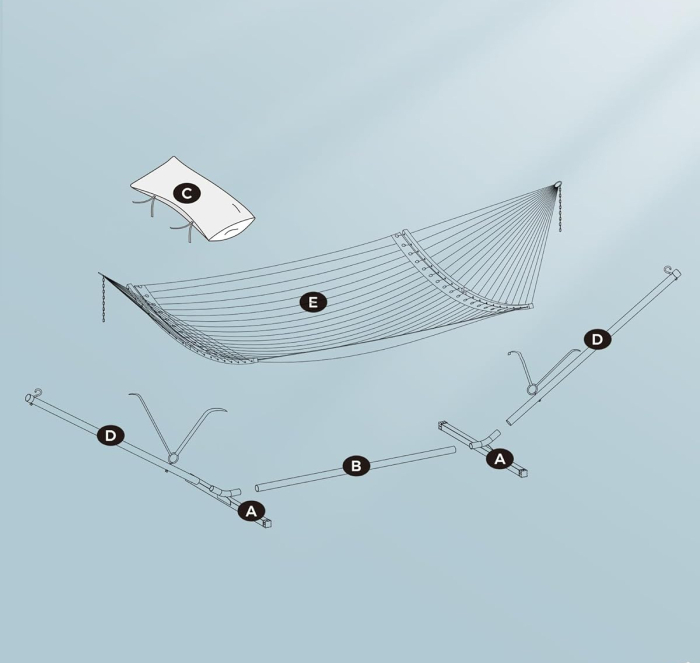 Hamac cu suport metalic, cu suprafata captusita, reglabil, include perna, 200 kg, 300x120x110 cm, albastru [6]