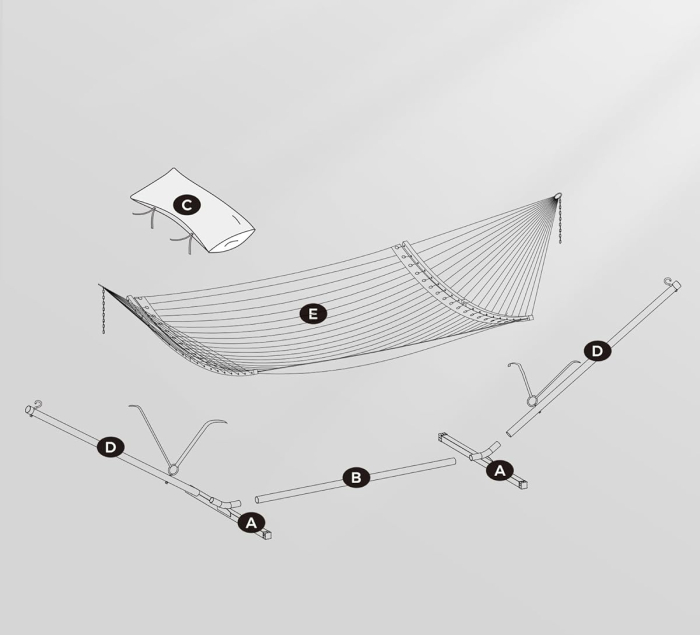 Hamac cu suport metalic, cu suprafata captusita, reglabil, include perna, 200 kg, 300x120x110 cm, gri [6]