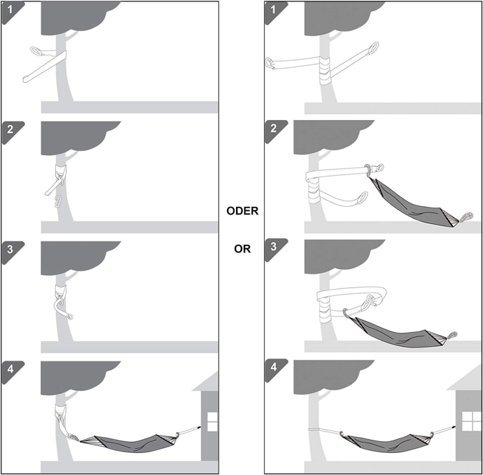 Hamac dublu, accesorii de prindere cu chingi si carabiniere, 210x150 cm, 300 kg, gri [9]