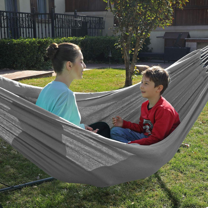 Hamac dublu, accesorii de prindere cu chingi si carabiniere, 210x150 cm, 300 kg, gri [7]