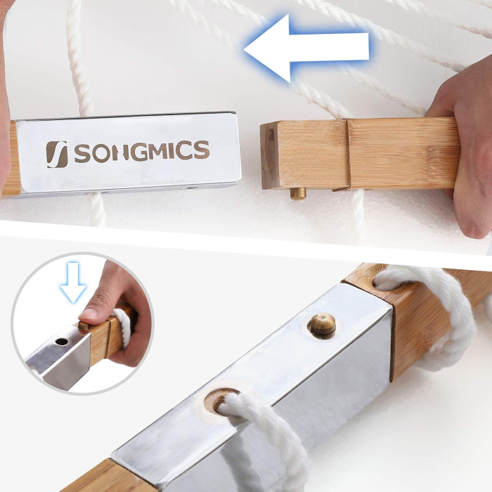 Hamac dublu cu bare curbate din bambus, perna inclusa, maxim 225 kg, 200x140 cm, crem [5]