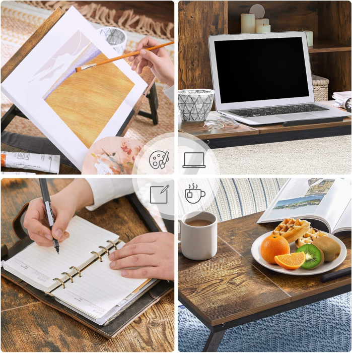 Masa de pat pentru laptop, plabila si reglabila, 71x35x23 cm, maro [3]