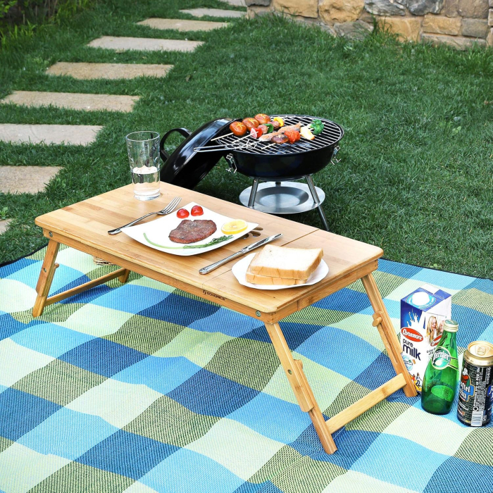 SONGMICS Masa pliabila laptop, din bambus, cu ventilatie si picioare ajustabile, 72x35x29 cm, natur [8]