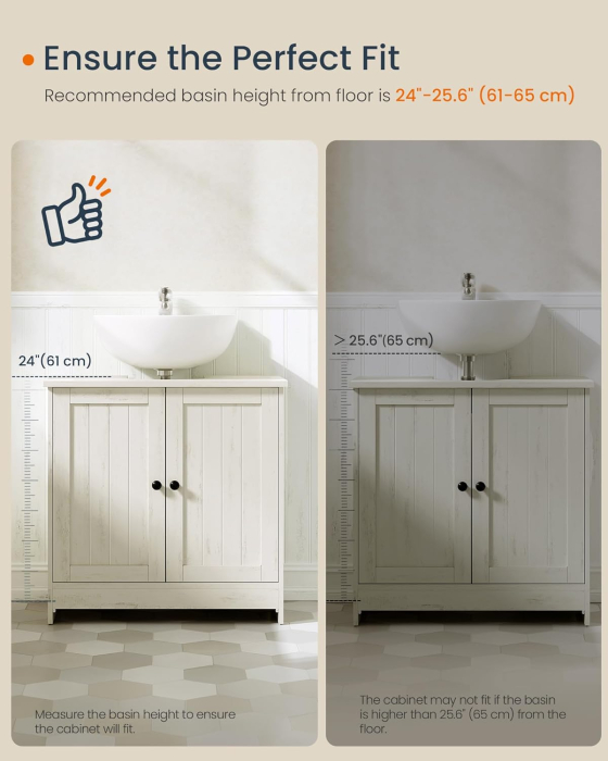 Masca baie pentru chiuveta, suport lavoar, raft reglabil, stil rustic modern, 60x30x61 cm, alb rustic [4]