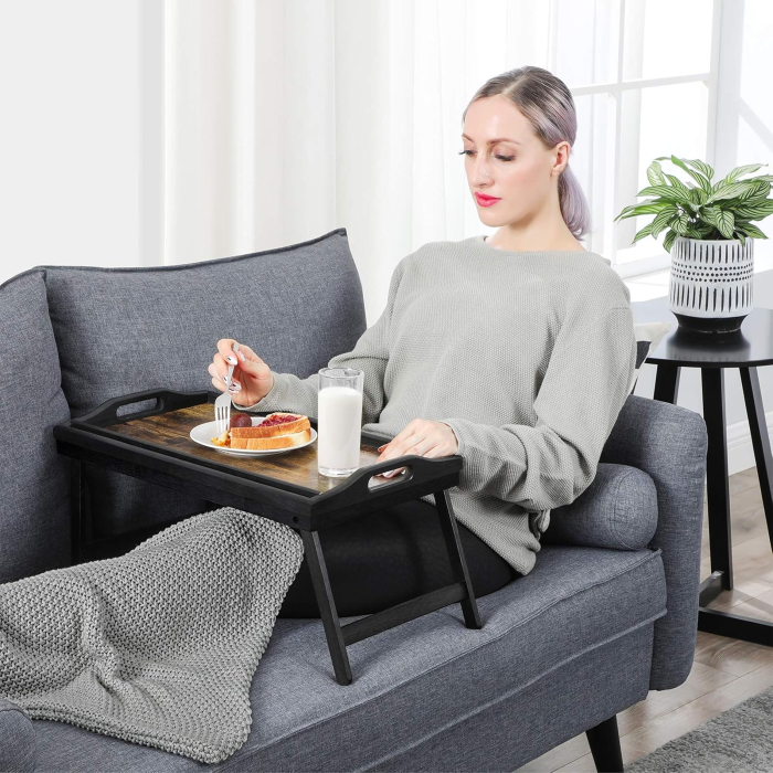 Masuta pliabila pentru laptop si mic dejun in pat, cu blat 50x30 cm, suport integrat pentru telefon sau tableta, margini inaltate si manere p [7]