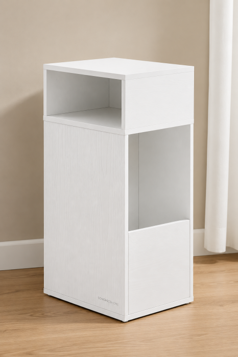 Noptiera ingusta cu sertar si 2 compartimente, 30x25x59 cm, alba [3]