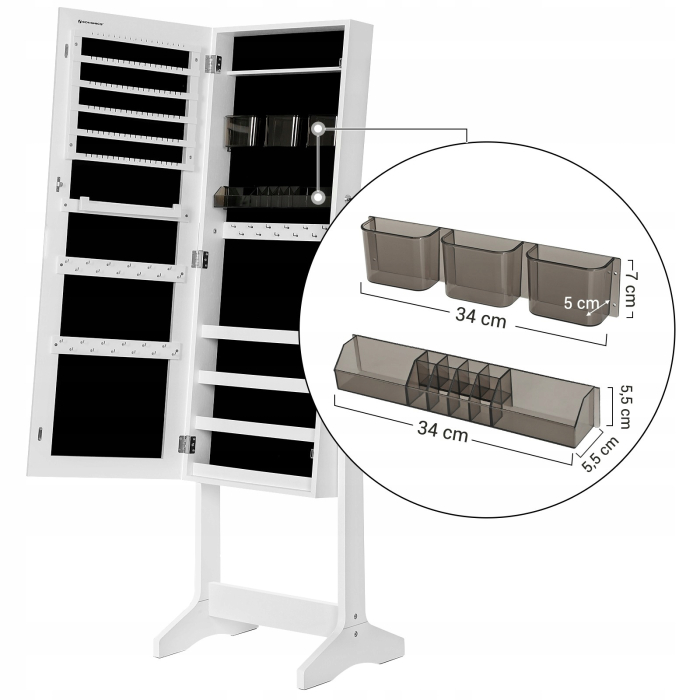 SONGMICS Oglinda de podea cu suport, design fara rama, cu spatiu de depozitare, 41x37x152cm, alb [12]