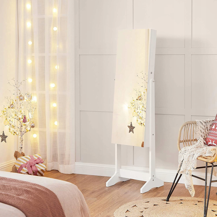 SONGMICS Oglinda de podea cu suport, design fara rama, cu spatiu de depozitare, 41x37x152cm, alb [11]