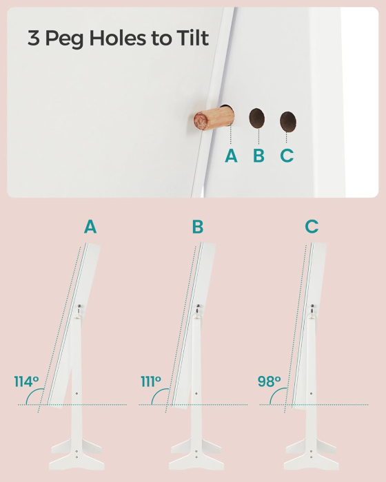 SONGMICS Oglinda de podea cu suport, din MDF, spatiu de depozitare, 41x37x152 cm, alb [4]