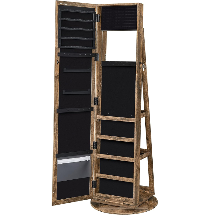 Oglinda de podea cu suport rotativ la 360  , cu spatiu de depozitare, 55x55x161cm, maro rustic [11]