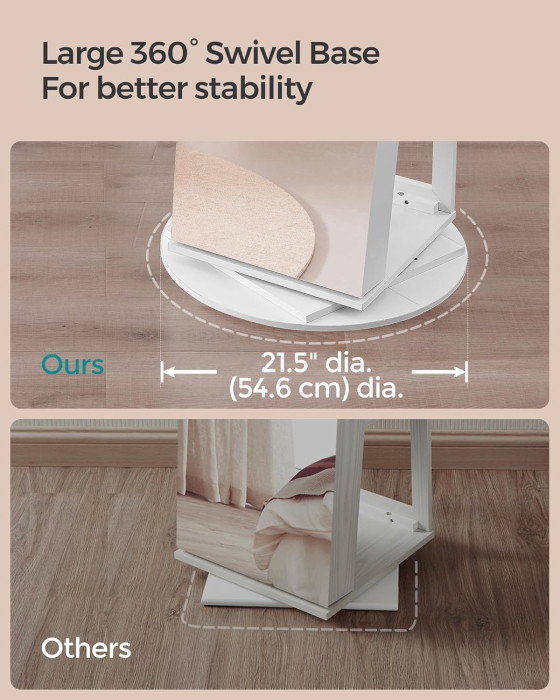 Oglinda de podea cu suport rotativ la 360Â°, cu spatiu de depozitare, material MDF, 55x55x162 cm, alb [7]