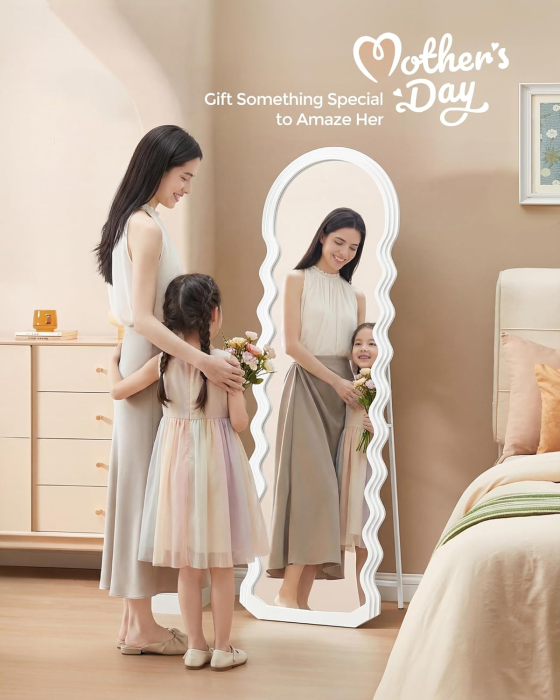 Oglinda de podea ondulata 160x50 cm, rama MDF cu suport, alb [4]