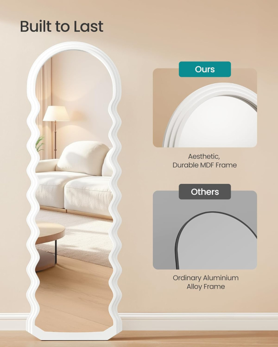 Oglinda de podea ondulata 160x50 cm, rama MDF cu suport, alb [3]