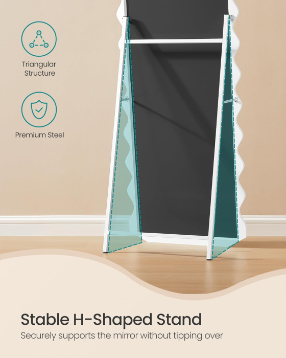 Oglinda de podea ondulata 160x50 cm, rama MDF cu suport, alb [2]