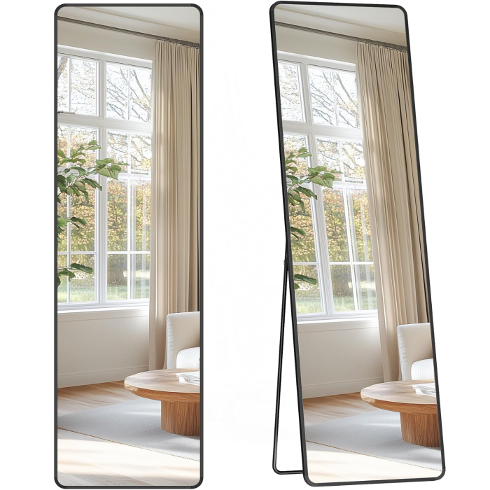 Oglinda de podea tip dressing, rama din aluminiu, sticla securizata, 150x40 cm, negru [2]