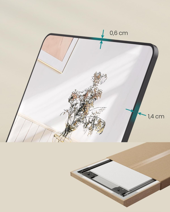 Oglinda mare de perete sau usa, rama aluminiu si sticla securizata, 120x40 cm, negru [5]