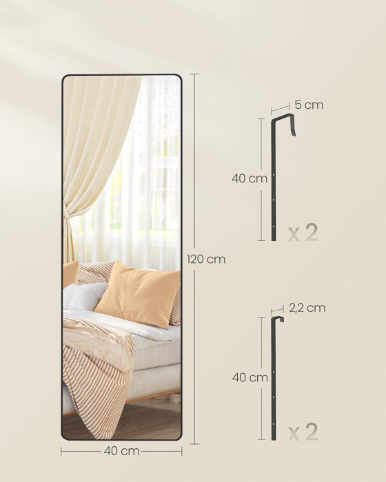 Oglinda mare de perete sau usa, rama aluminiu si sticla securizata, 120x40 cm, negru [3]