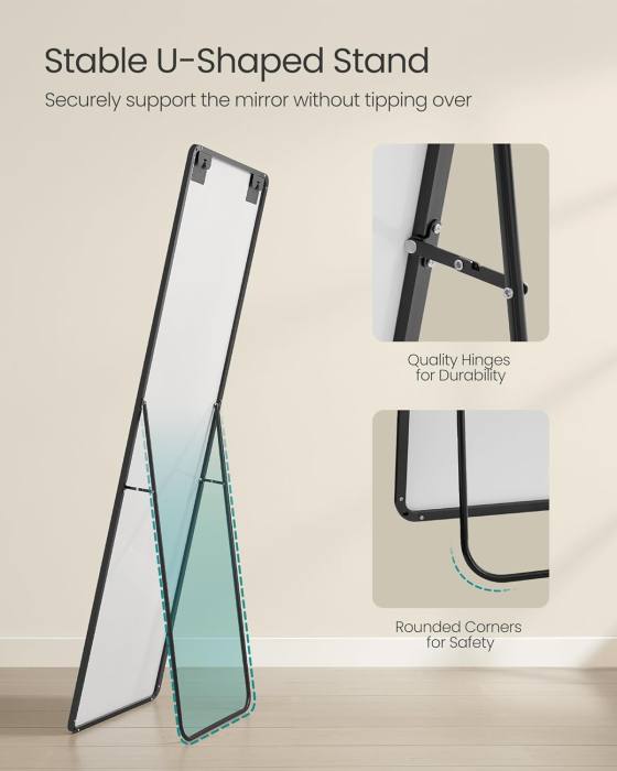 SONGMICS Oglinda podea 160x50 cm, sticla securizata, cadru aluminiu, negru [4]