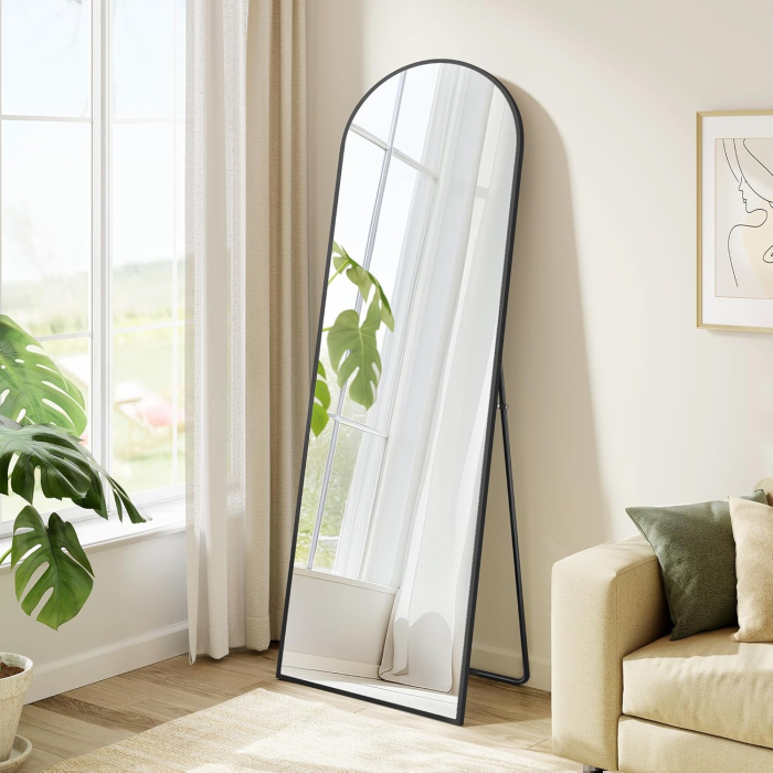 Oglinda podea, cu rama aluminiu si sticla securizata, design curbat, 150x40 cm, negru [3]