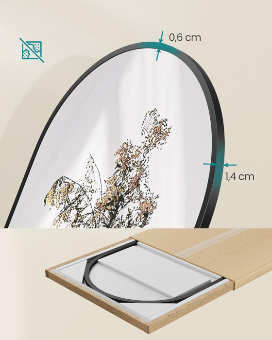 Oglinda podea, cu rama aluminiu si sticla securizata, design curbat, 150x40 cm, negru [5]