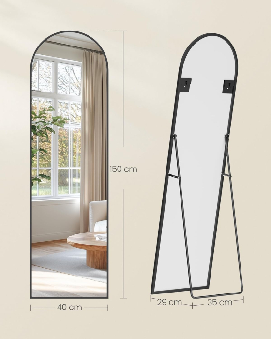 Oglinda podea, cu rama aluminiu si sticla securizata, design curbat, 150x40 cm, negru [4]