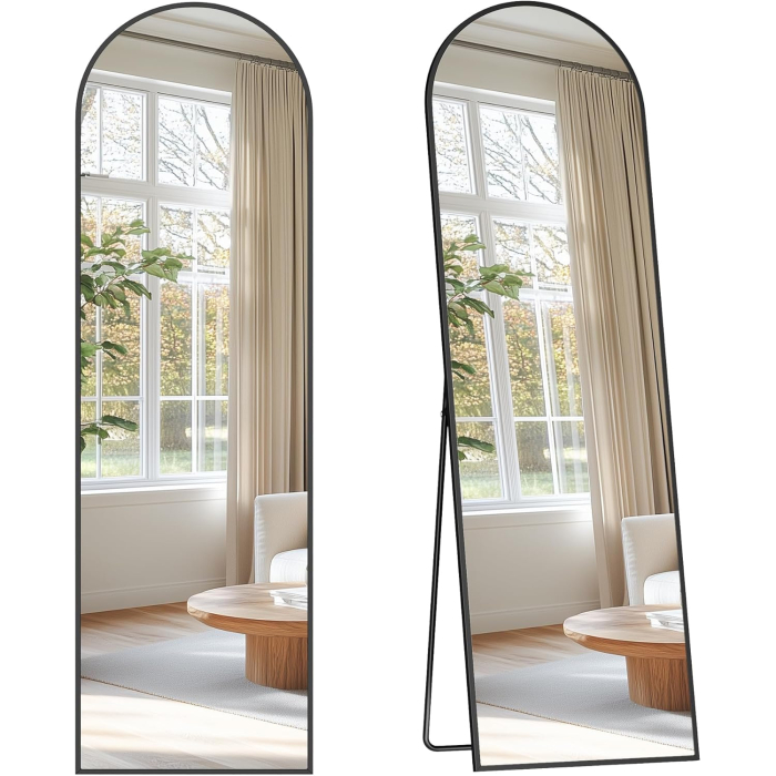 Oglinda podea, cu rama aluminiu si sticla securizata, design curbat, 150x40 cm, negru [7]