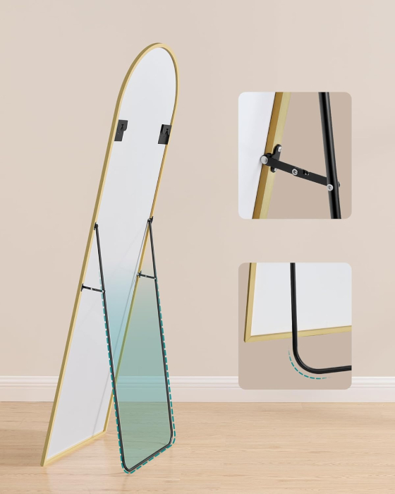 Oglinda podea, cu rama aluminiu si sticla securizata, design curbat, 160x50 cm, auriu [2]