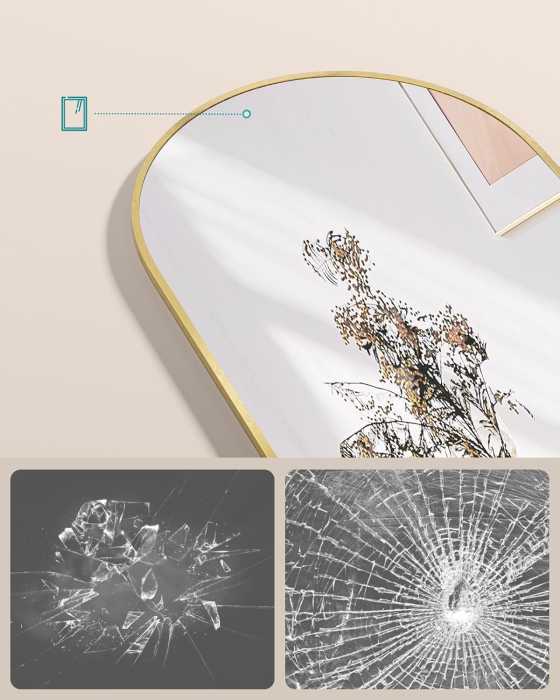 Oglinda podea, cu rama aluminiu si sticla securizata, design curbat, 160x50 cm, auriu [3]