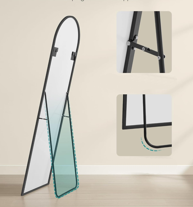 Oglinda podea, cu rama aluminiu si sticla securizata, design curbat, 160x50 cm, negru [5]