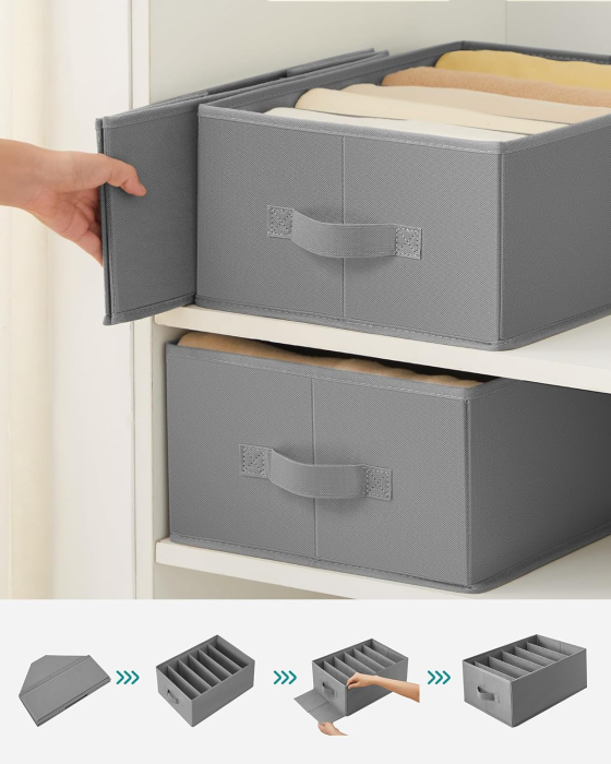 Organizatoare dulap set 4 bucati, 6 compartimente, pliabile, 42x30x17 cm, gri [4]