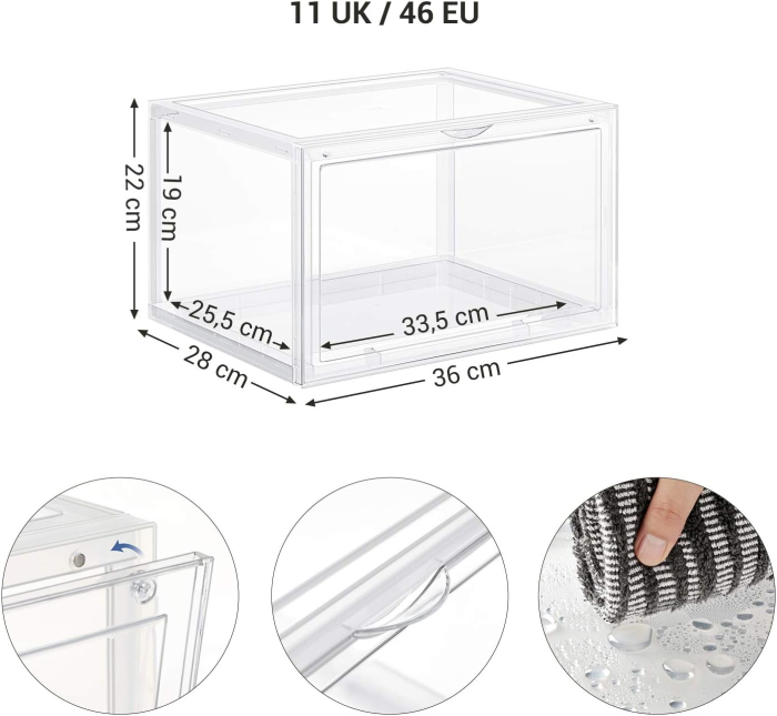 Organizatoare pantofi, transparente cu usa frontala, stivuibile, PVC, 3 cutii x 36x28x22 cm, transparent [3]