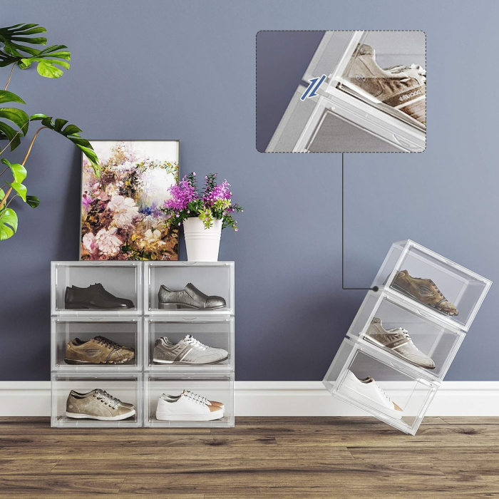 Organizatoare pantofi, transparente cu usa frontala, stivuibile, PVC, 3 cutii x 36x28x22 cm, transparent [9]