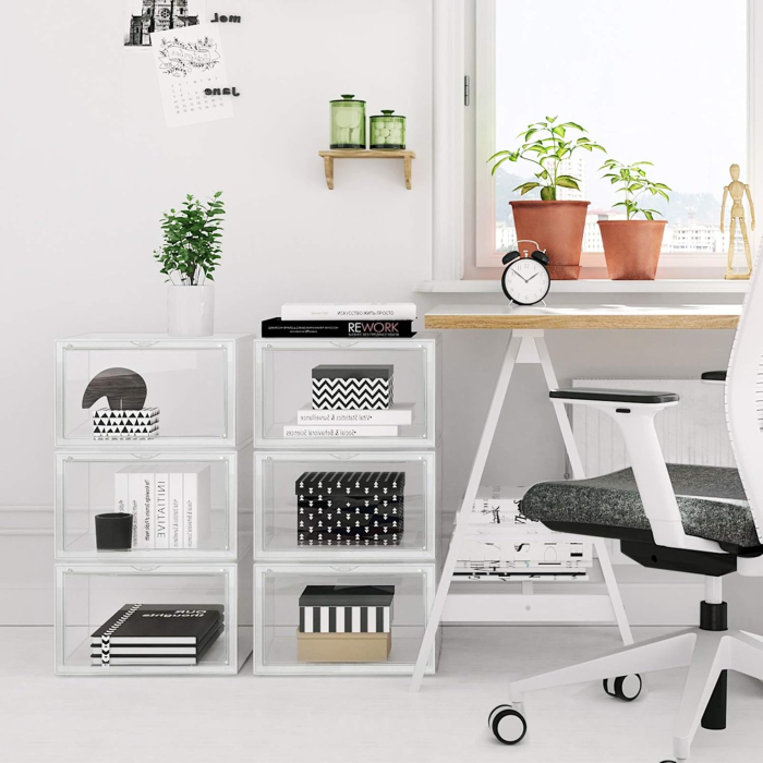 Organizatoare pantofi, transparente cu usa frontala, stivuibile, PVC, 3 cutii x 36x28x22 cm, transparent [5]