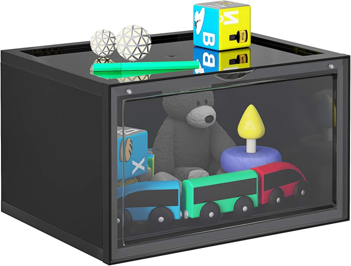 Organizatoare pantofi, transparente cu usa frontala, stivuibile, PVC, 6 cutii x 36x28x22 cm, negru [3]