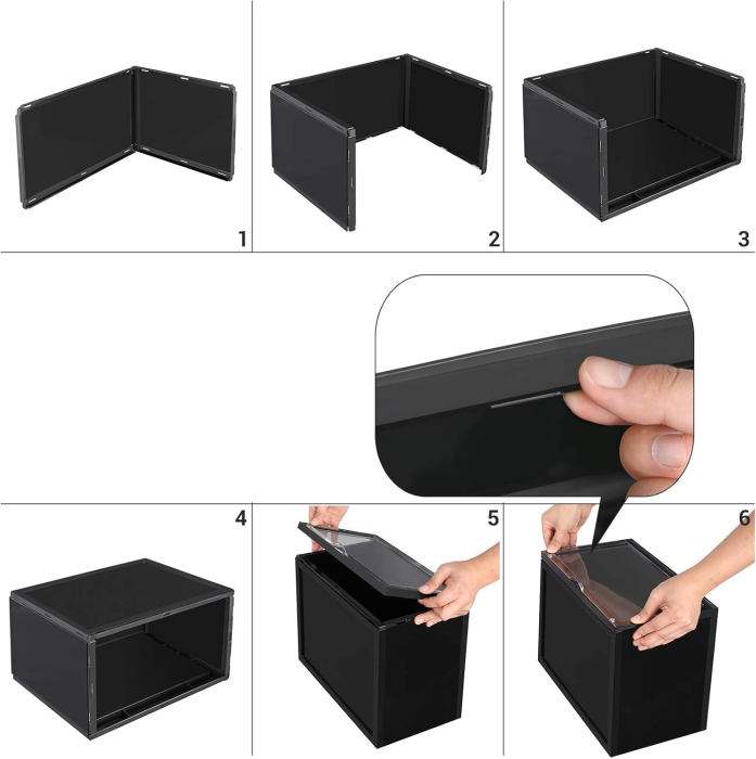 Organizatoare pantofi, transparente cu usa frontala, stivuibile, PVC, 6 cutii x 36x28x22 cm, negru [7]