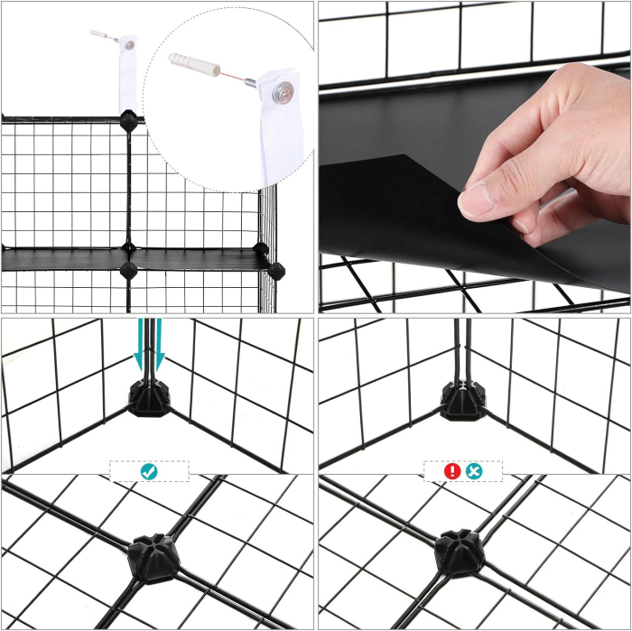 Organizator cu 16 cuburi modulare de depozitare, configurabil, metalic, 123x31x123cm, negru [7]