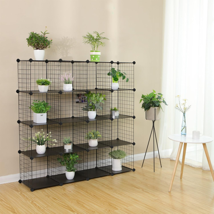 Organizator cu 16 cuburi modulare de depozitare, configurabil, metalic, 123x31x123cm, negru [5]