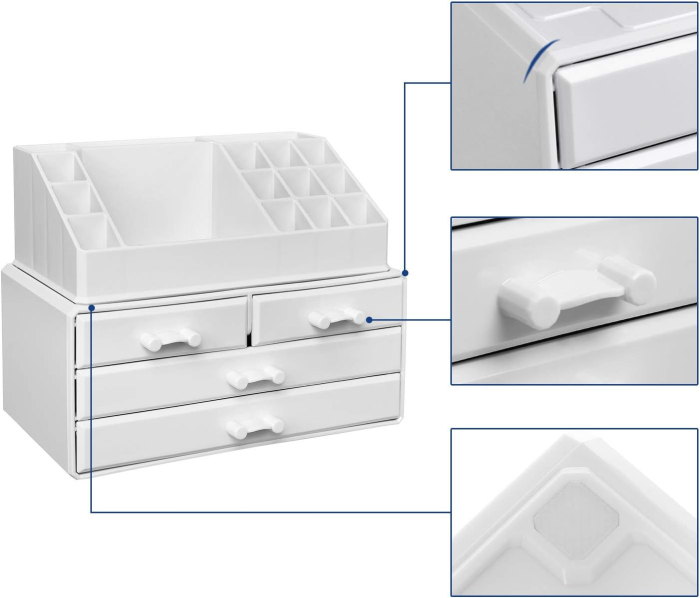 SONGMICS Organizator de cosmetice, cu 4 sertare si 16 compartimente de diferite dimensiuni, 24x14x19cm, alb [5]